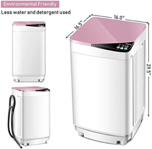 Giantex Full-Automatic Washing Machine in white and pink with built-in spin dryer and long hose