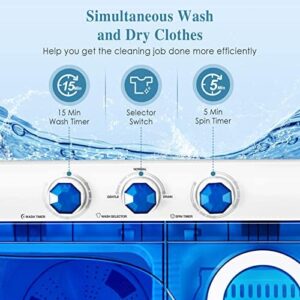 Giantex Portable Washing Machine, Blue and White, Compact Twin Tub Design with Timer Control