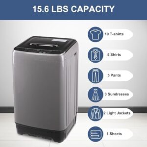 Washing Machine 15.6 lbs Automatic Laundry Machine, compact, portable, high-efficiency, top load washer for apartments, dorms, RVs