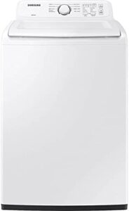 Samsung WA40A3005WPR White Top Load HE Washer/Dryer Pair in a modern laundry room