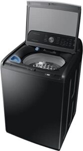 Samsung 4.5 Cu. Ft. Brushed Black Steel Top Load Washer with Active WaterJet on display