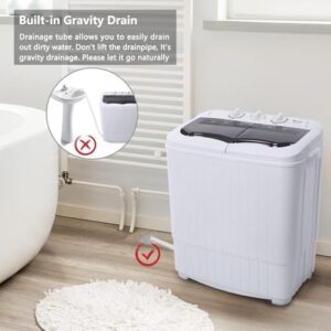 Portable Washing Machine and Spin Dryer, 14Lbs Twin Tub Portable Washer Dryer Combo with Gravity Drain, Semi-Auto 7.7Lbs Washer Mini Laundry Machine with 6.6Lbs Spinner for Apartments, RVs, Gray