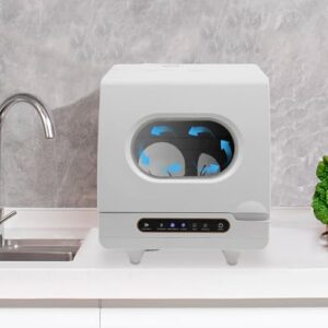 1200W Portable Countertop Dishwasher on a white countertop in a small apartment kitchen