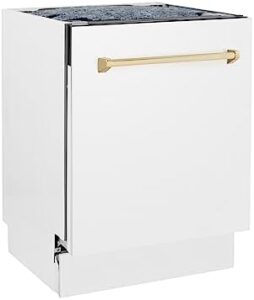 ZLINE Autograph Edition 24" dishwasher with white matte finish and gold handle