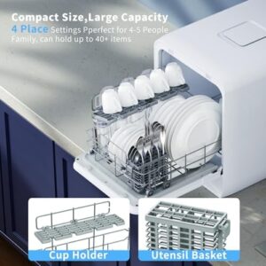 AIRMSEN Portable Countertop Dishwasher with 5L Water Tank and 360° Dual Spray, perfect for small kitchens