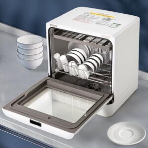 Portable Countertop Dishwasher 110V 800W White, compact dishwasher with air-dry function