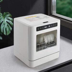 Countertop dishwasher 800W with 4 washing programs and compact design, ideal for homes and dormitories