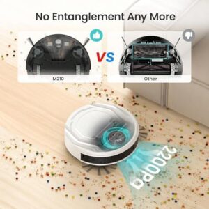 M210 Pro Robot Vacuum with powerful suction and self-charging, ideal for pet hair and hard floors.