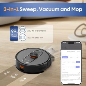 Robot Vacuum and Mop with Self-Emptying, 4000Pa suction power, perfect for hard floors and carpets