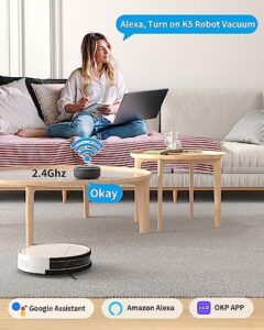 K5 Robot Vacuum Cleaner on hard floor, ideal for pet hair and carpets