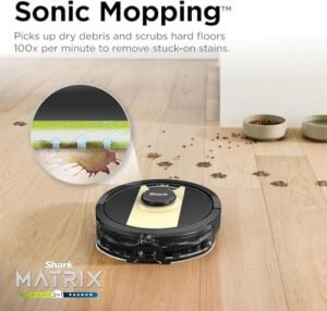 SHARK Shark RV2410WD IQ 2-in-1 Robot Vacuum & Mop on a clean floor, showcasing its sleek black/gold design