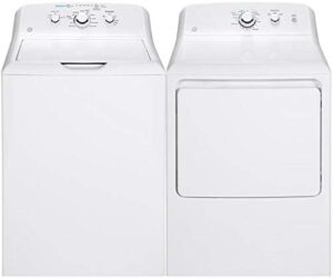 GE Top Load Washer and Electric Dryer in White, perfect for energy-efficient and large load laundry