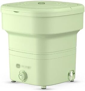 Portable washing machine in green, ideal for delicate items like baby clothes, socks, and towels