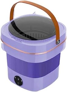 Portable folding washing machine suitable for travel, camping, and small spaces like apartments or RVs, in purple color.