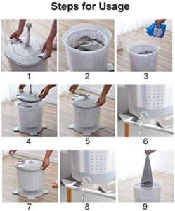 Portable manual washing machine for camping, dorms, apartments, and RVs with hand cranking and non-electric spin dryer.