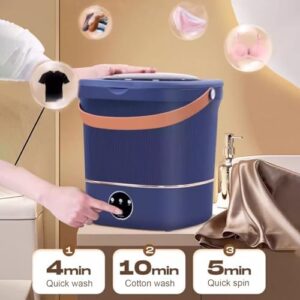 Portable washing machine with blue light, 15L capacity, compact design for apartments and travel