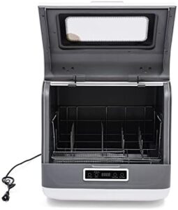 1200W Domestic Portable Dishwasher Countertop, compact design with LED touch screen and 360° spray feature