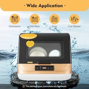 Gdrasuya10 Portable Countertop Dishwasher, Compact Countertop Dish Washing Machine 4 Wash Programs Display Automatic Dishwashing