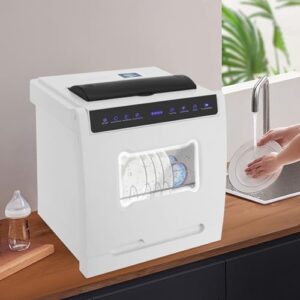 Portable countertop dishwasher with four cleaning modes, ideal for apartments, RVs, and dormitories.  