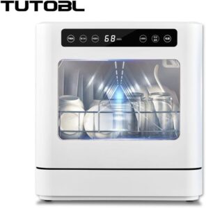 TUTOBL Countertop Dishwasher with 4 Programs, Air-Drying, and 360° Deep Cleaning for Efficient Dishwashing