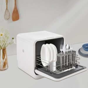 Countertop Dishwasher with Multiple Wash Programs and Wheels – Portable Dishwasher for Kitchens and RVs