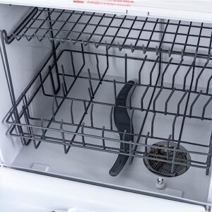 Countertop dishwasher on a kitchen countertop, with clear view of its compact design and various cleaning modes.