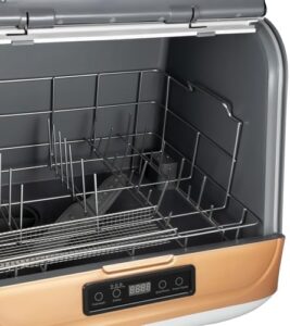 1200w 110v Portable Desktop Dishwasher on a countertop in a small kitchen setting