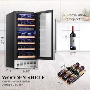 28 Bottle Wine Fridge with Glass Door and Dual Temperature Zones