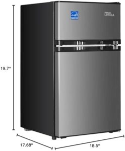 PremiumLevella PRF316300HS 3.1 cu ft Top Freezer Mini Fridge in Silver - Compact, Energy Efficient, and Stylish