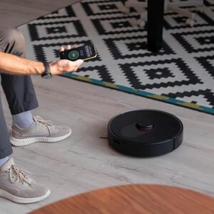 Smart Home Robot Vacuum Cleaner with Mop & Automatic Dust Collection Black in action