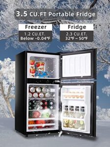 3.5 Cu.ft Retro Mini Fridge with Freezer in black, perfect for home, office, or dorm use