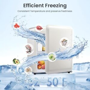 Retro Mini Fridge with Freezer, 1.7 cu.ft, White, Energy-efficient with Removable Glass Shelves