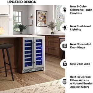 Zephyr Presrv 24" Wine Fridge Dual Zone under counter wine cooler with French glass door