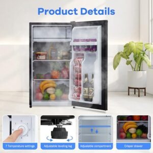 3.2 Cu.Ft Single Mini Refrigerator with Freezer Compartment and Adjustable Thermostat  