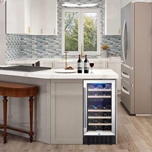 15 Inch Wine Cooler with Stainless Steel Glass Door for 28 Bottles