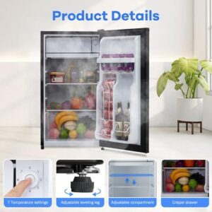 Compact Mini Refrigerator with Freezer - 3.2 Cu.Ft Capacity, Reversible Doors, Adjustable Thermostat, Black