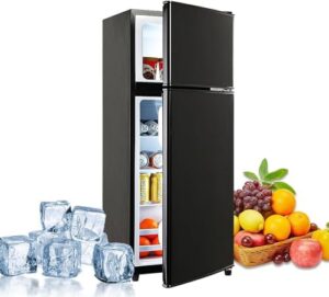 Mini Fridge with Freezer, 3.5 Cu.Ft Adjustable Thermostat in Black for Kitchen, Dorm, Office, Bedroom