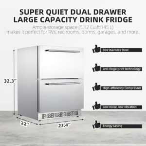 24 Inch Undercounter Refrigerator with Stainless Steel Body, Built-in Beverage Cooler