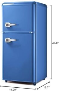 TY-FLS-80G-BLUE-H007 Retro Mini Fridge with Freezer, Blue – Front view