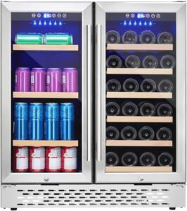 Wine and Beverage Refrigerator Cooler with dual zone temperature control and lockable digital panel