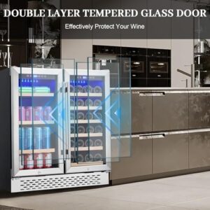 Wine and Beverage Refrigerator Cooler with dual zone temperature control and lockable digital panel