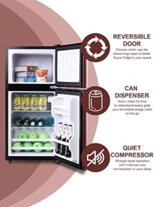 Mini Fridge With Freezer, Compact Refrigerator, and Adjustable Thermostat for Bedroom, Office, Kitchen, Apartment, Dorm