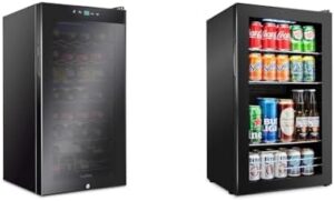 Ivation 28 Bottle Wine Cooler & 126 Can Beverage Refrigerator Bundle, dual-zone cooling system for wine and beverages  