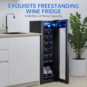 Compact Mini Wine Fridge 14 Bottle with adjustable temperature and triple-pane glass door  