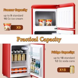 Stylish red FLS-80G-RED Retro Compact Refrigerator with chrome accents, perfect for small spaces. 