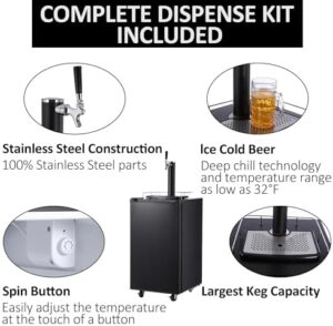 Beer Kegerator, Single Tap Draft Beer Dispenser with CO2 Cylinder and Drip Tray  