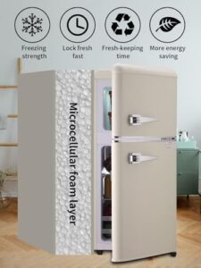 TY-FLS-80G-CREAM-H021 Retro Mini Fridge with Freezer, Cream in a stylish retro design