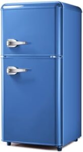 FLS-80G-BLUE Retro Compact Refrigerator in Blue, a compact and stylish design perfect for small spaces.