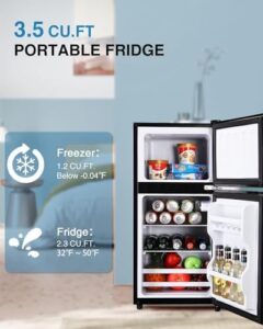 3.5 Cu Ft Mini Refrigerator with Freezer in Black, perfect for small spaces like offices and dorms.